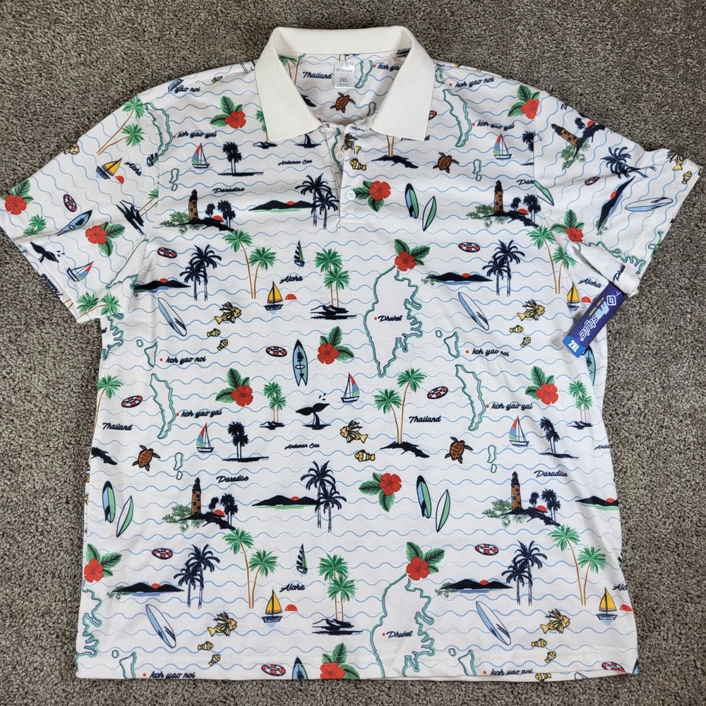 Freestyle Island Thailand Polo Golf Shirt Mens 2XL‎ Tropical Surf